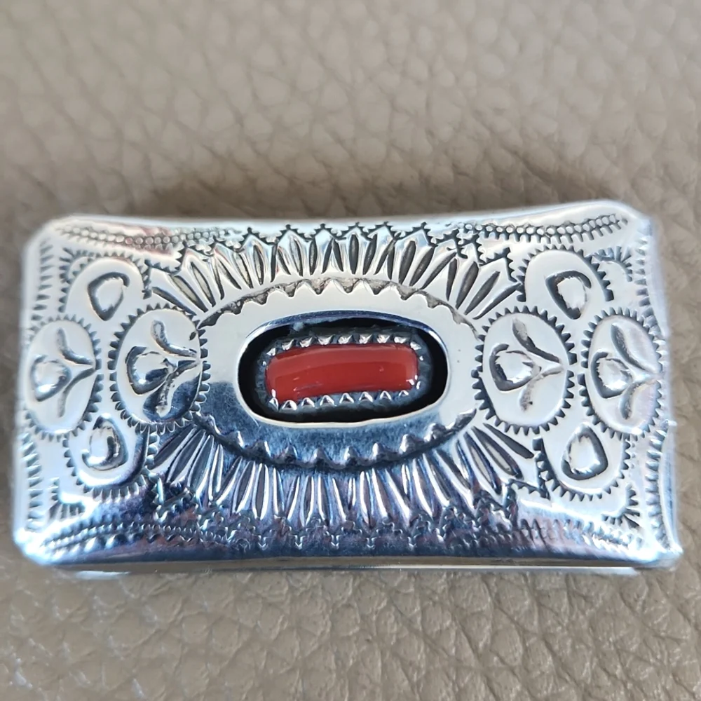 Beautiful Native American Navajo Sterling & Coral Handmade Money Clip ❤️💵🎁